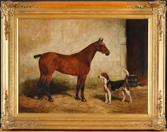 John Emms - Bander Bee e Trojan, un cacciatore preferito e un cane da volpe nel cortile di una scuderia Bander Bee e Trojan, un cacciatore preferito e un cane da volpe nel cortile di una scuderia