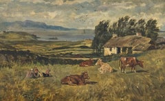 Kreis der John Emms (1843-1912) - 1878 Ölgemälde, Lying with the Cattle