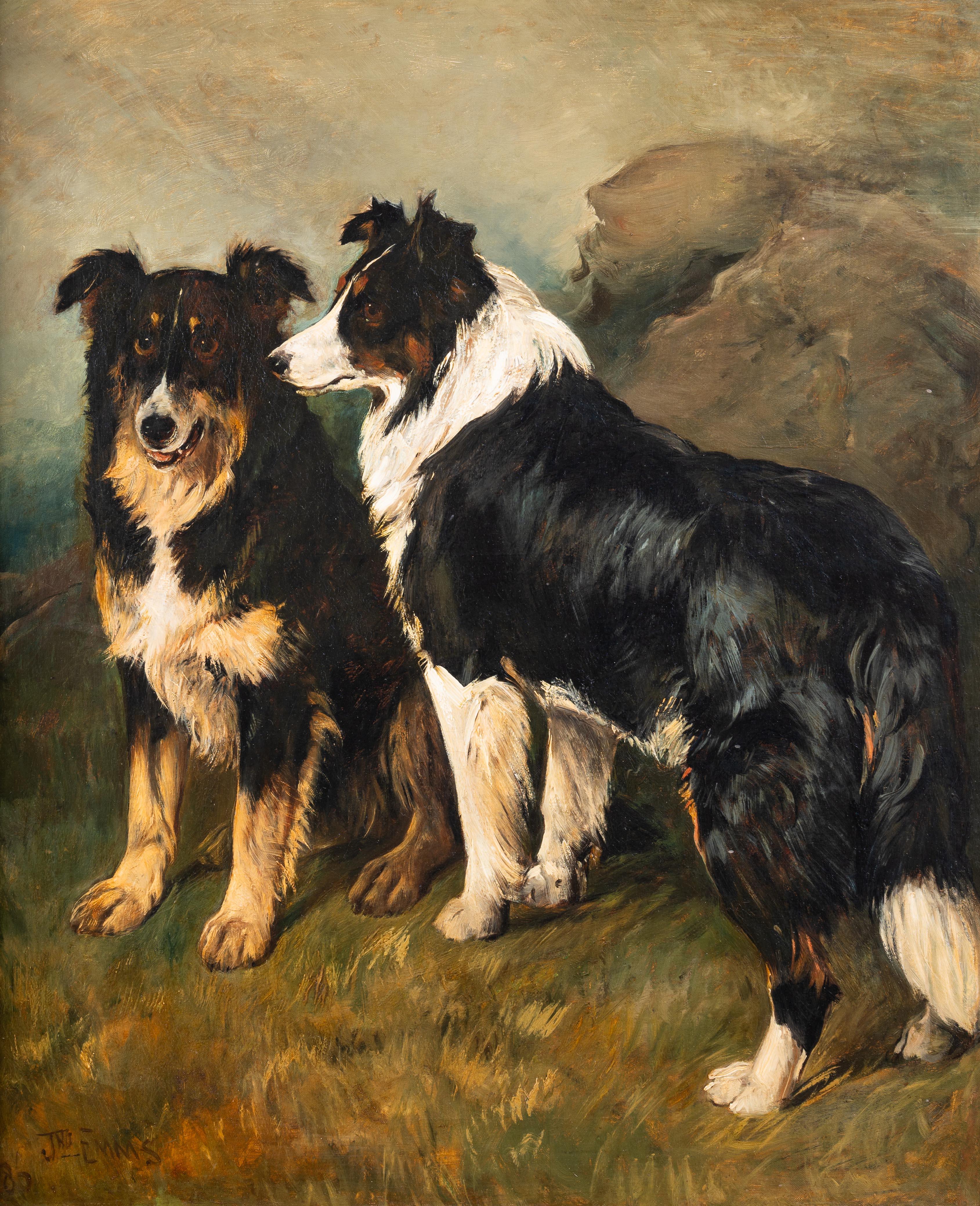 Collies in einer Landschaft – Painting von John Emms