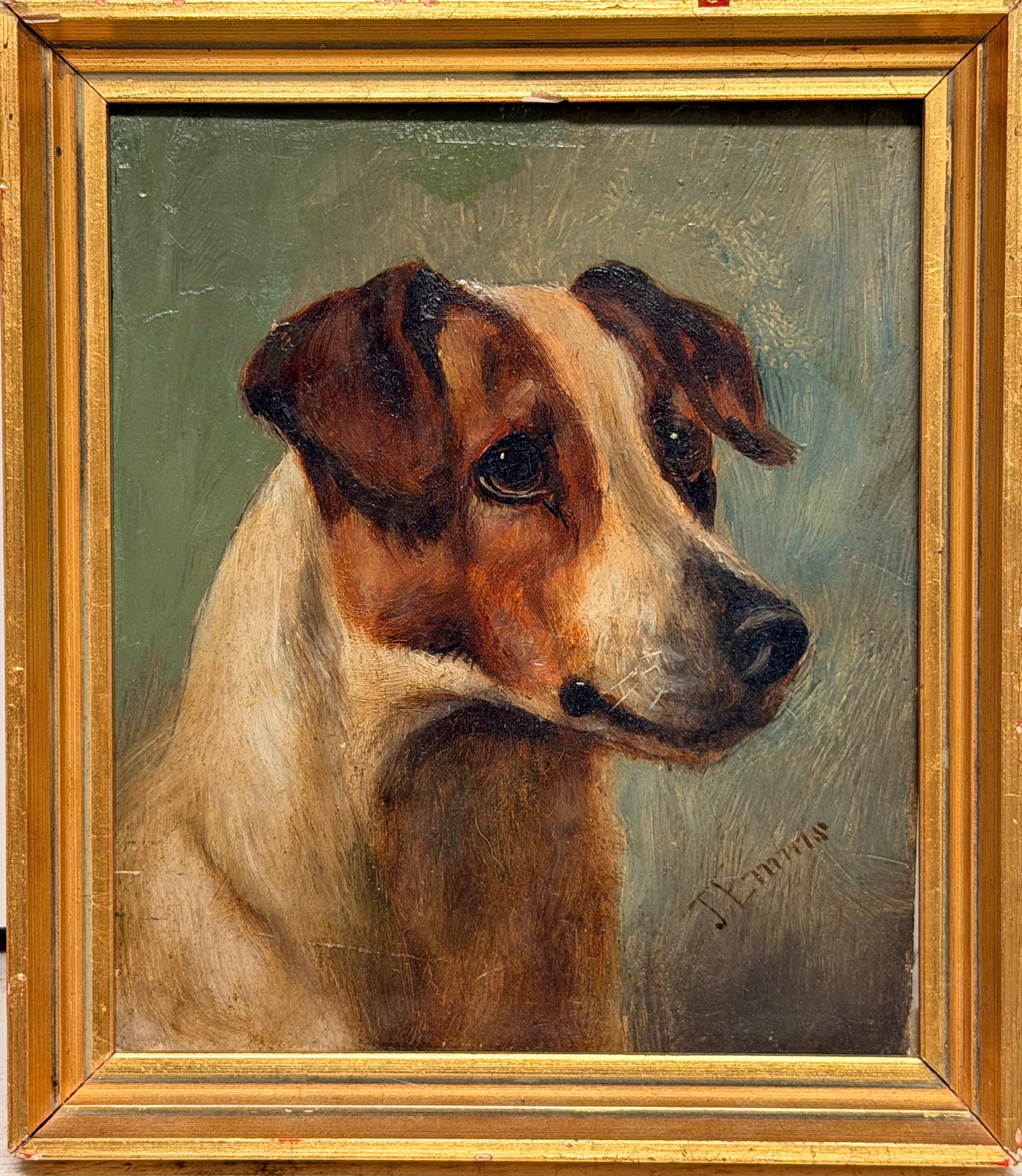 Fine Antique British Dog Oil Painting Portrait of Jack Russell Terrier John Emms