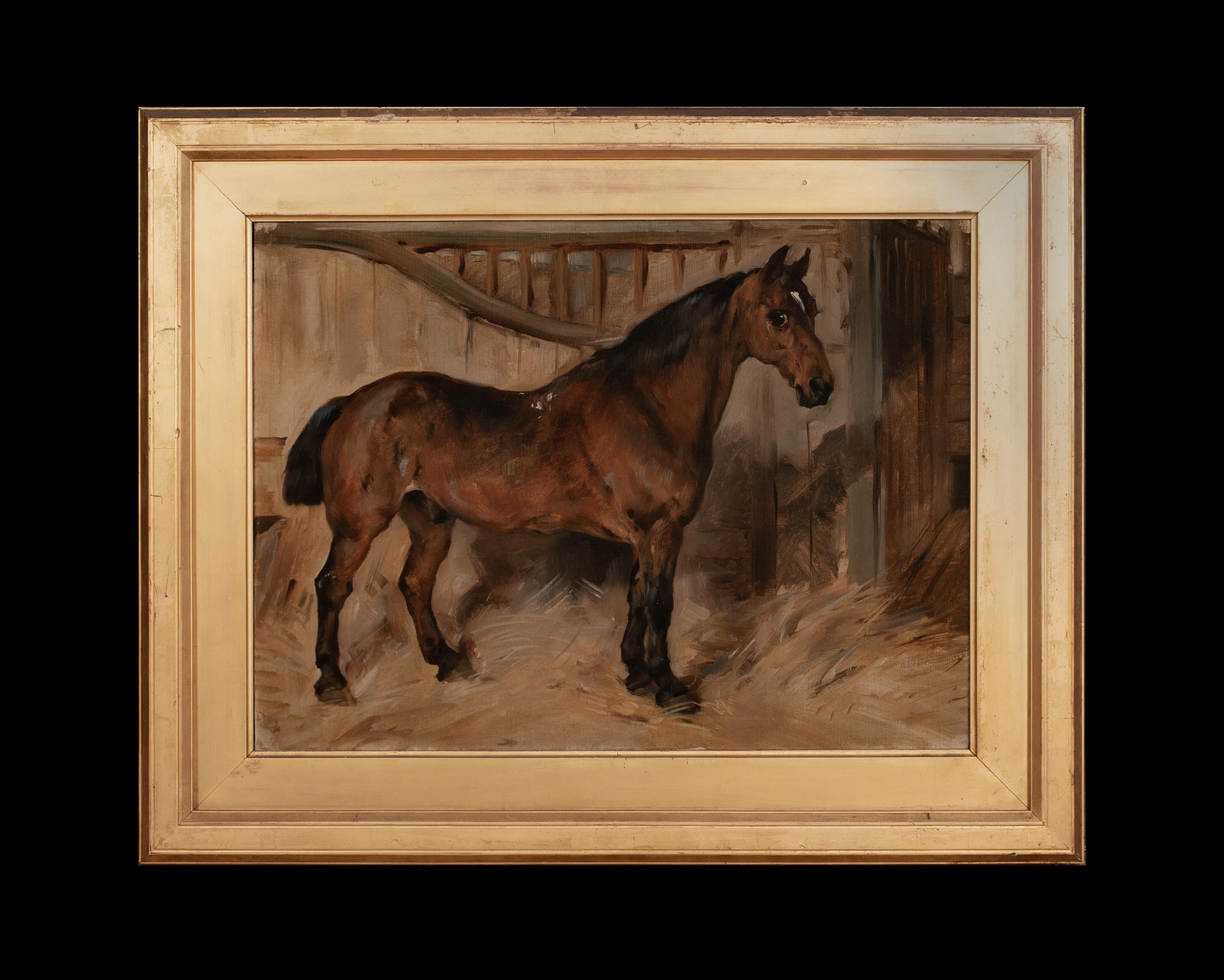 Large 19th Century Portrait Of A Bay Carriage Horse, 19th Century  by JOHN EMMS  - Painting by John Emms