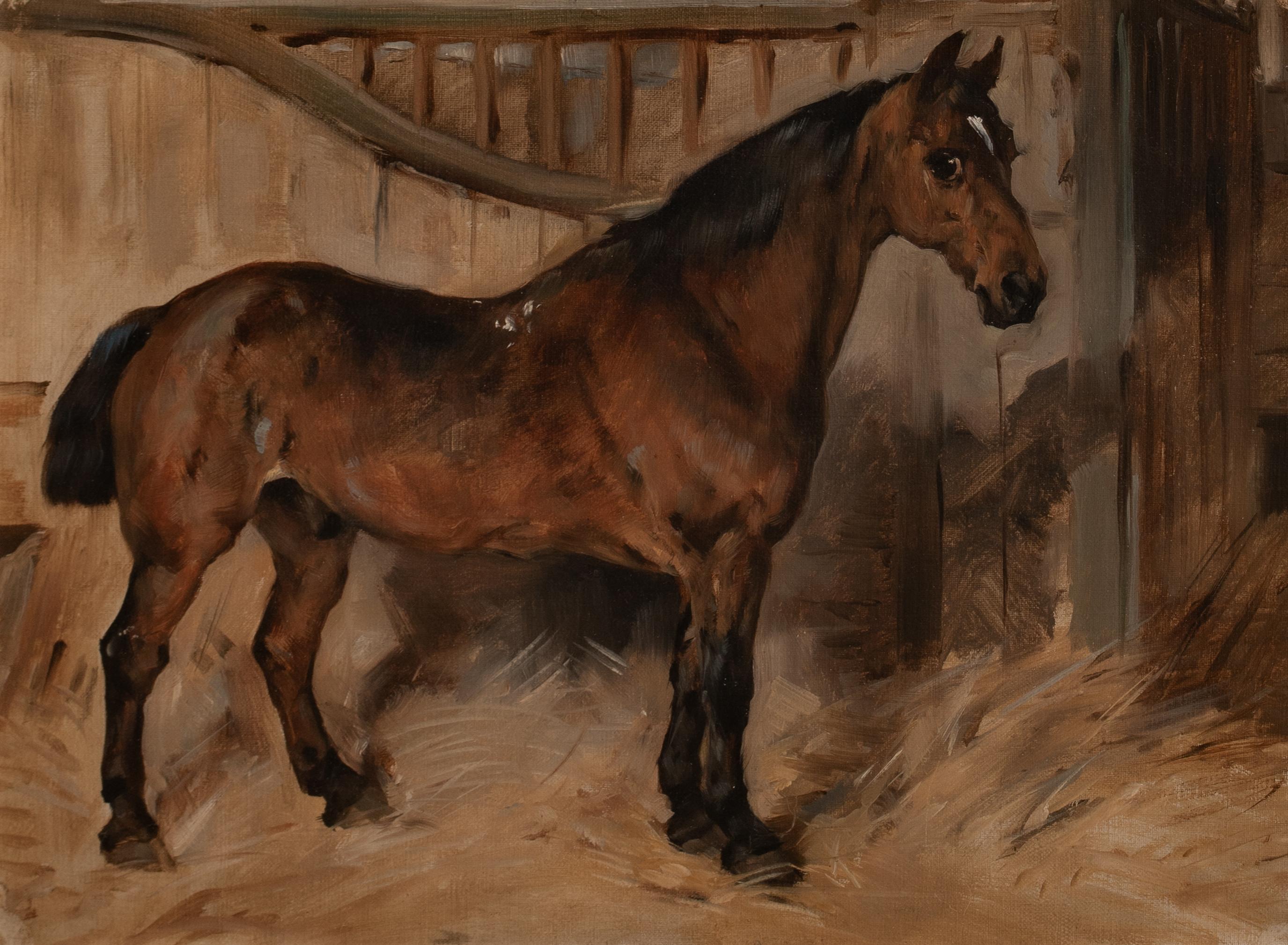 Portrait Of A Bay Carriage Horse, 19th Century

by JOHN EMMS (1843-1912)

Large 19th Century portrait of a bay carriage horse in a loose box, oil on canvas by John Emms. Excellent quality and condition example of the famous animal painters work