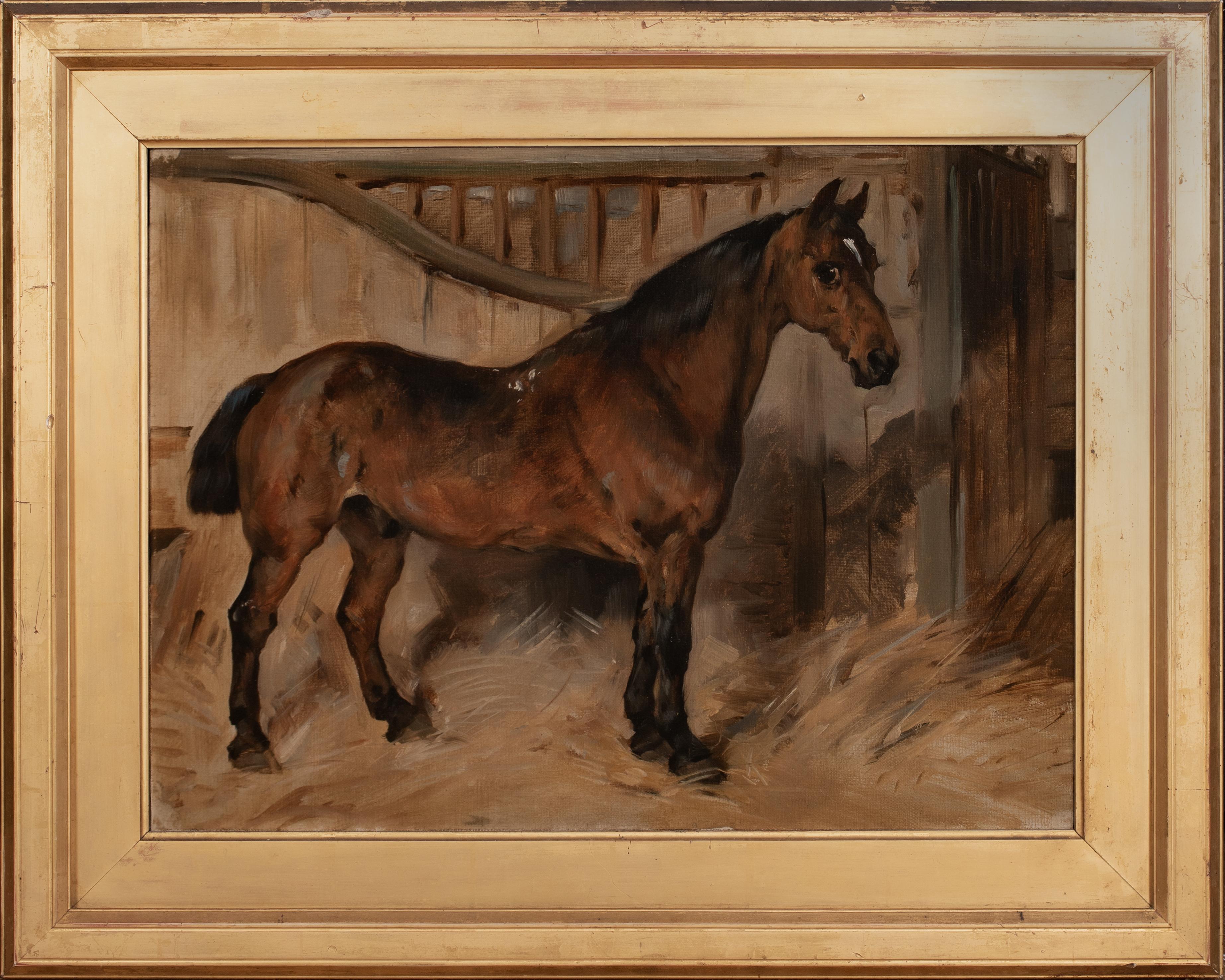 John Emms Animal Painting - Large 19th Century Portrait Of A Bay Carriage Horse, 19th Century  by JOHN EMMS 