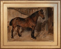 Antique Large 19th Century Portrait Of A Bay Carriage Horse, 19th Century  by JOHN EMMS 
