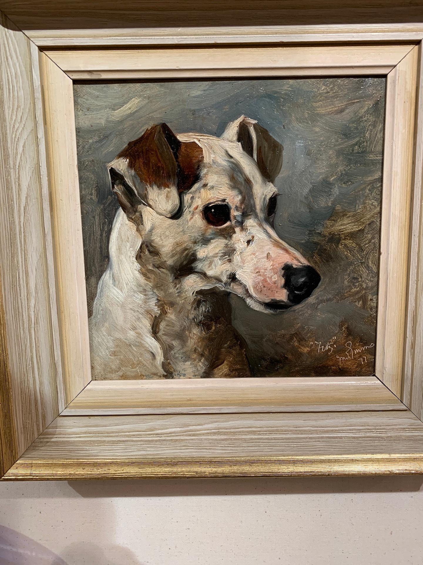 Late 19th Century English portrait of an English Jack Russell called Fritz - Painting by John Emms