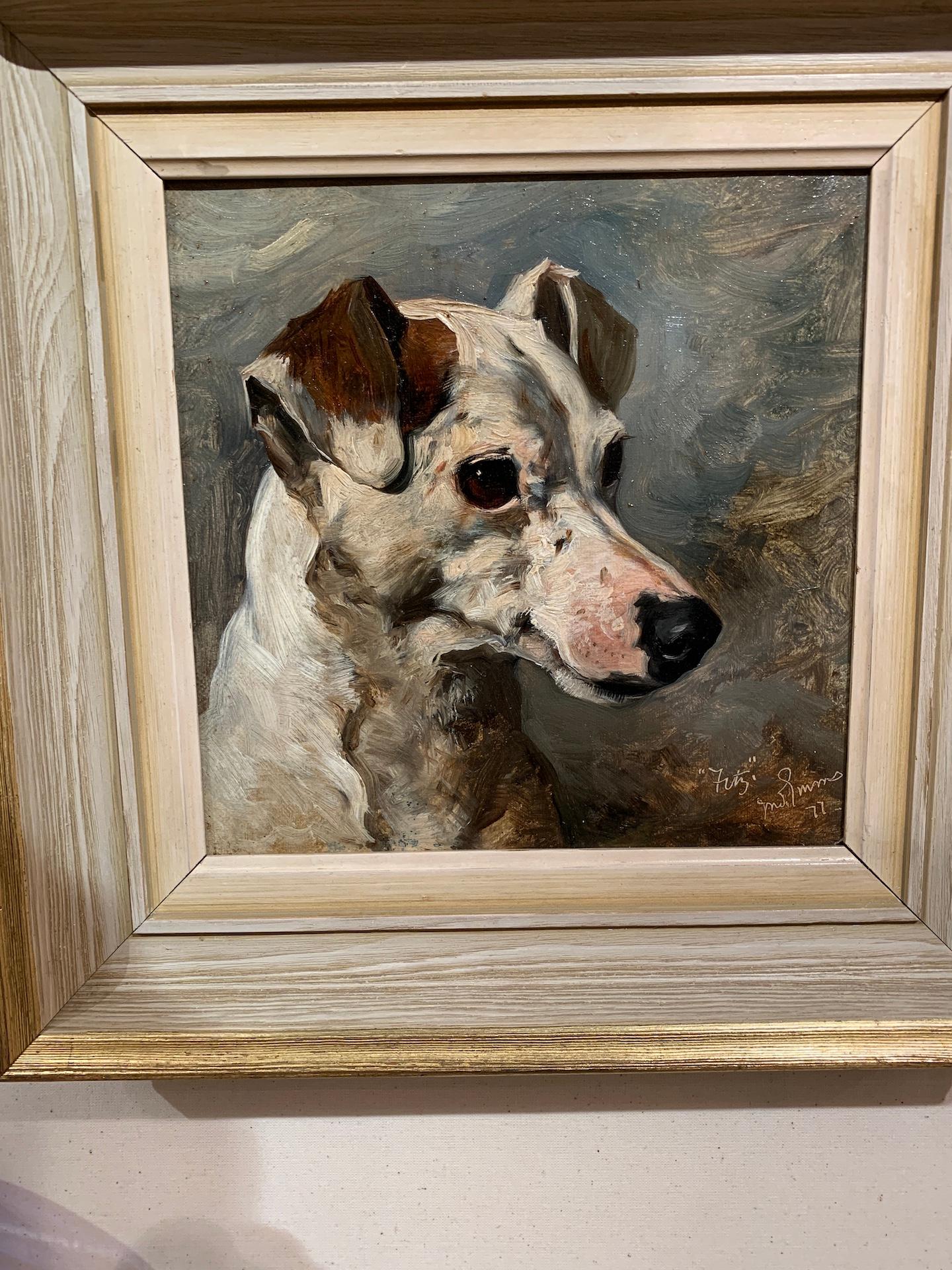 Ritratto di fine Ottocento inglese di un Jack Russell inglese di nome Fritz - Painting di John Emms