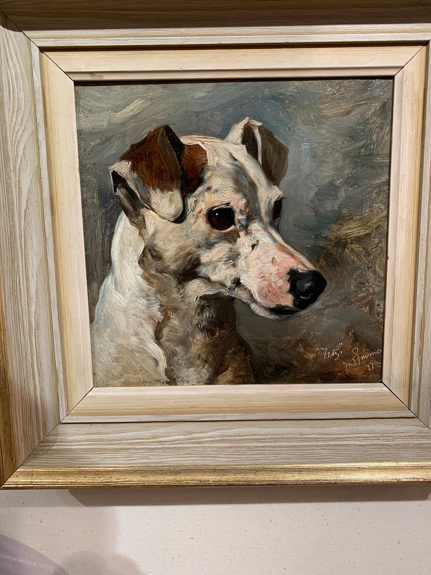 Portrait anglais de la fin du 19e siècle d'un Jack Russell anglais appelé Fritz - Painting de John Emms