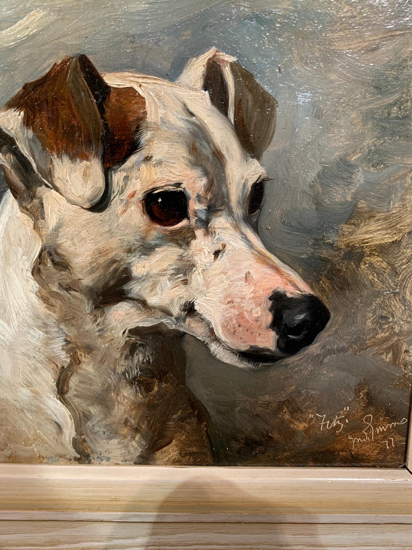 Late 19th Century English portrait of an English Jack Russell called Fritz - Victorian Painting by John Emms