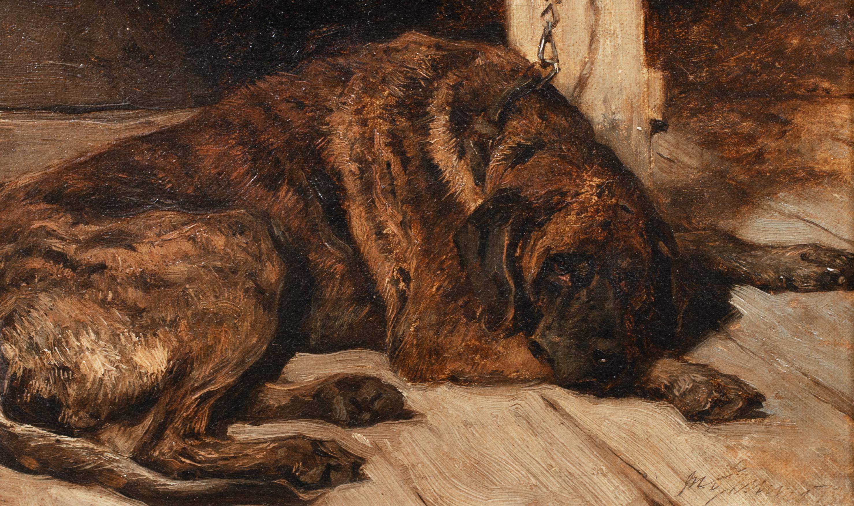 John Emms Portrait Painting - Portrait Of Brindle Coasted Mastiff Sleeping, 19th Century  