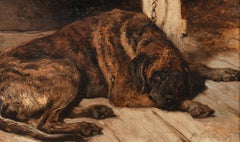 Portrait Of Brindle Coasted Mastiff Sleeping, 19th Century  