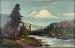 Mt Shasta Spring Stroll on the River Beneath the Mountain Original Oil on Linen