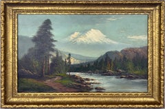 Mt Shasta Spring Stroll on the River Beneath the Mountain Original Oil on Linen
