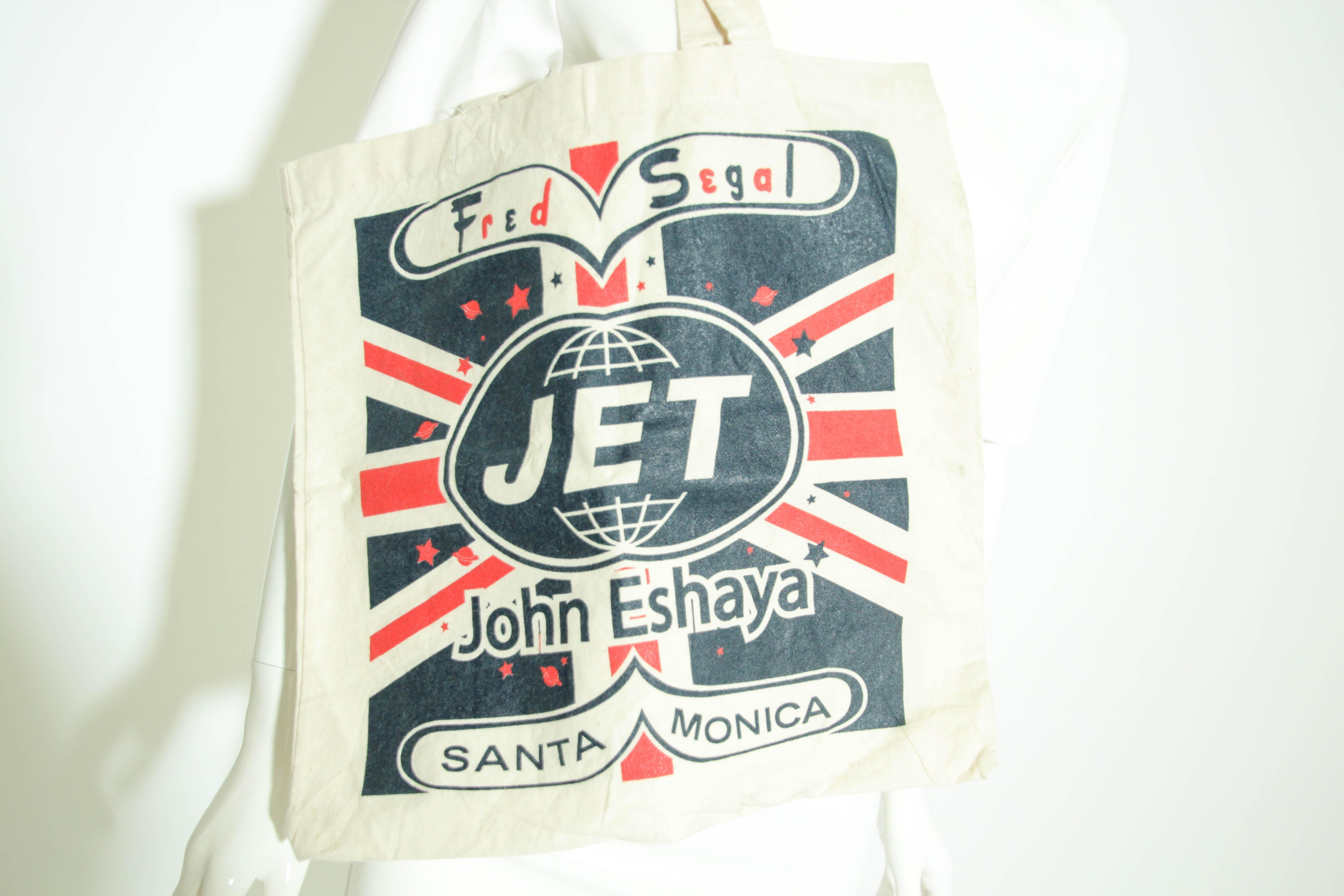 John Eshaya JET for Fred Segal Canvas Tote Bag Santa Monica In Good Condition For Sale In North Hollywood, CA