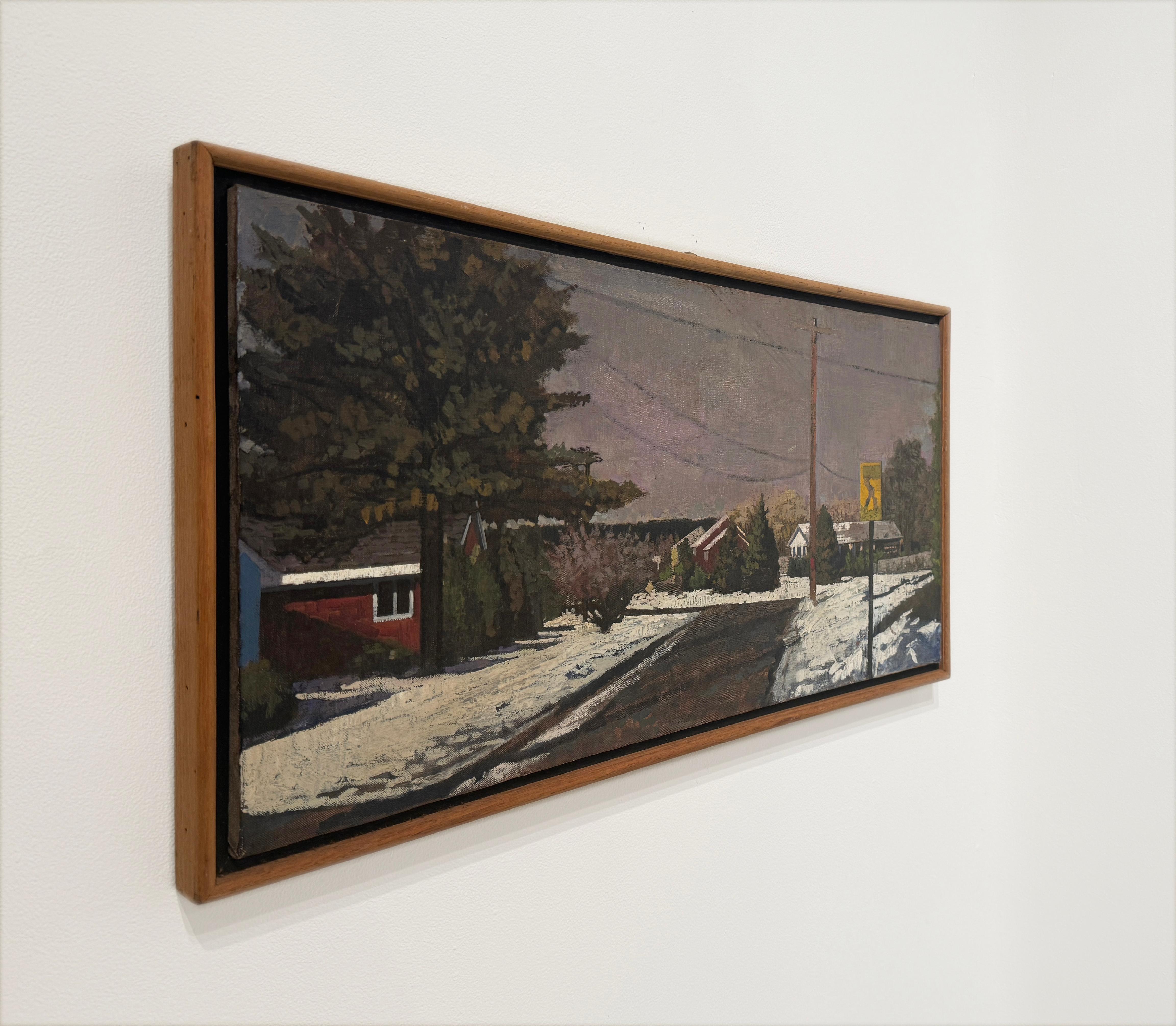 SEÑAL DE CALLE AMARILLA - Realismo / Paisaje / Escena de nieve / Nostalgia - Painting Contemporáneo de John Evans