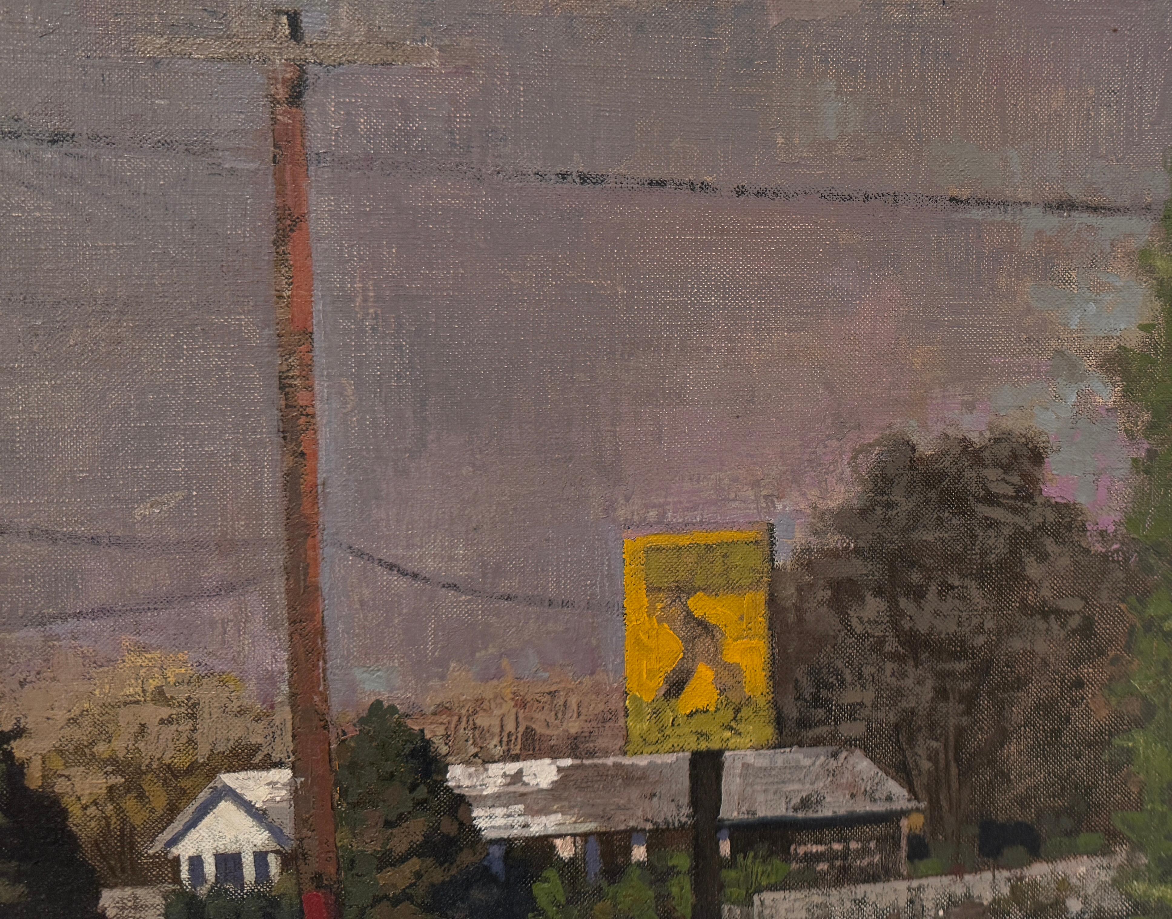 SEÑAL DE CALLE AMARILLA - Realismo / Paisaje / Escena de nieve / Nostalgia - Landscape Painting Gris de John Evans