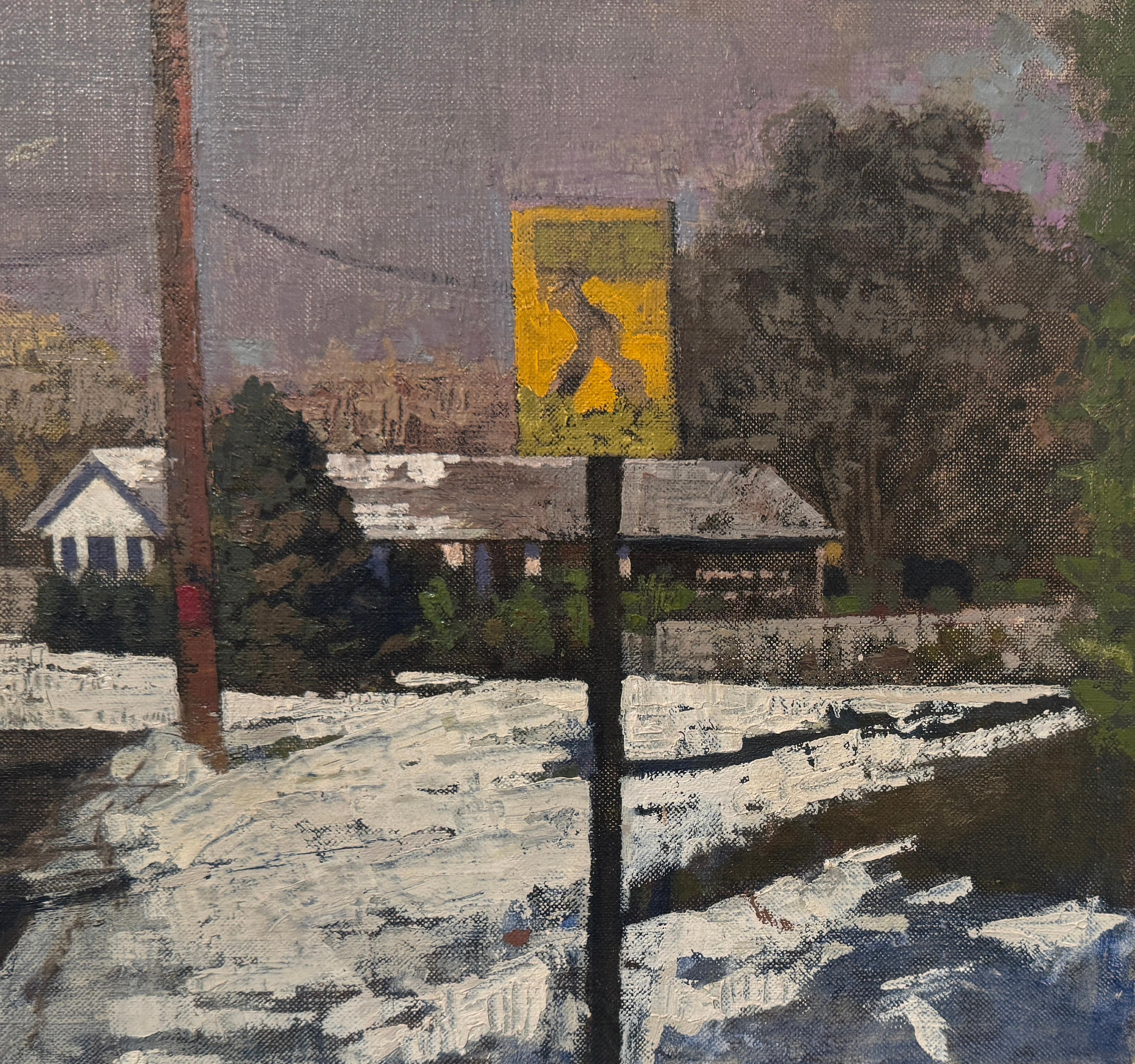SEÑAL DE CALLE AMARILLA - Realismo / Paisaje / Escena de nieve / Nostalgia en venta 2