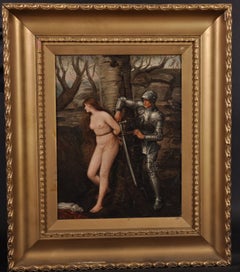 Antikes englisches Ölgemälde „Der Ritter Errant“, präraffaelitisches Akt und Ritter, antik