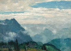John F. Carlson "Mountain Mists" Peinture à l'huile d'un paysage atmosphérique