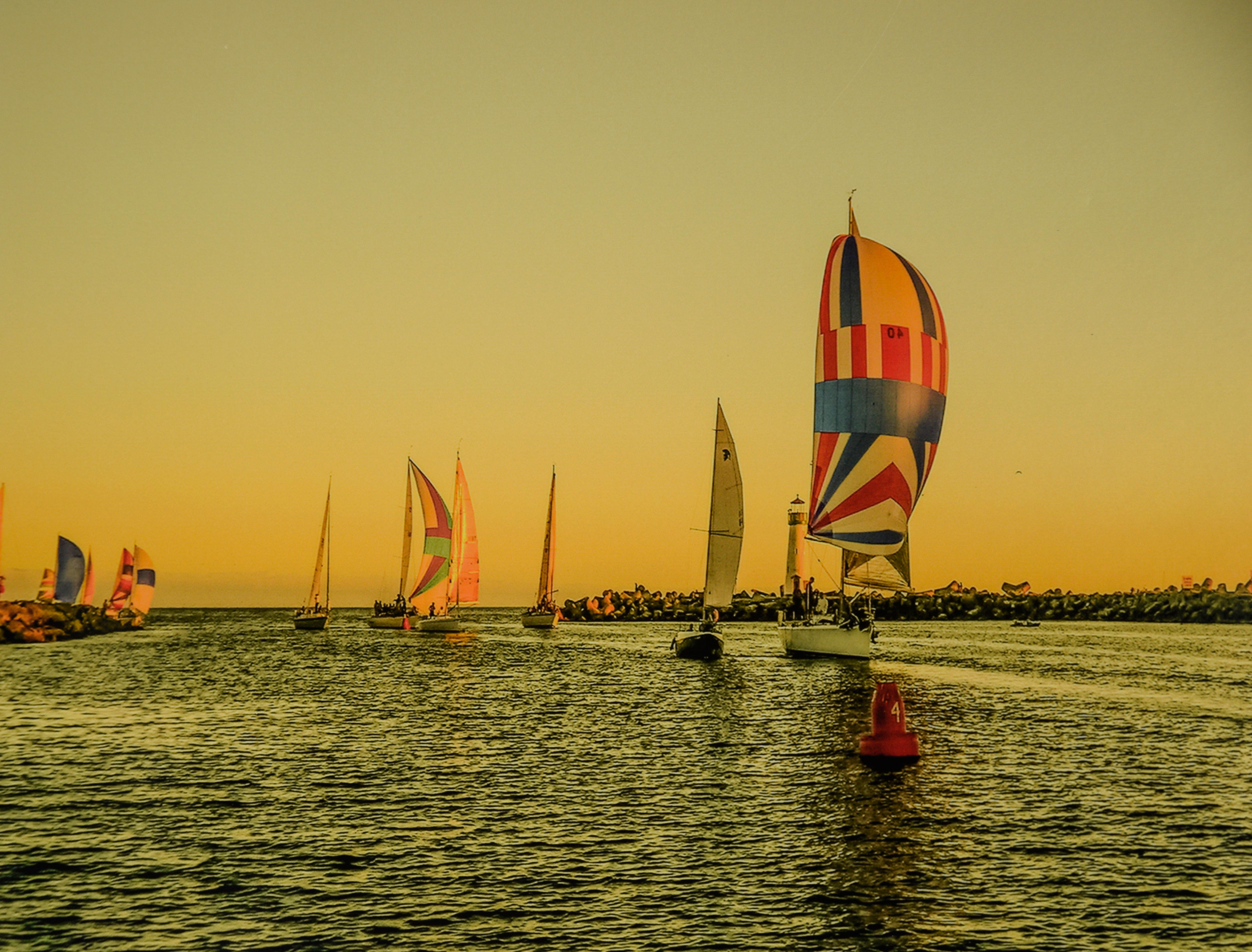 Boats Sailing At Sunset, Santa Cruz - Color Photograph For Sale 1