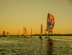 Boats Sailing At Sunset, Santa Cruz - Color Photograph