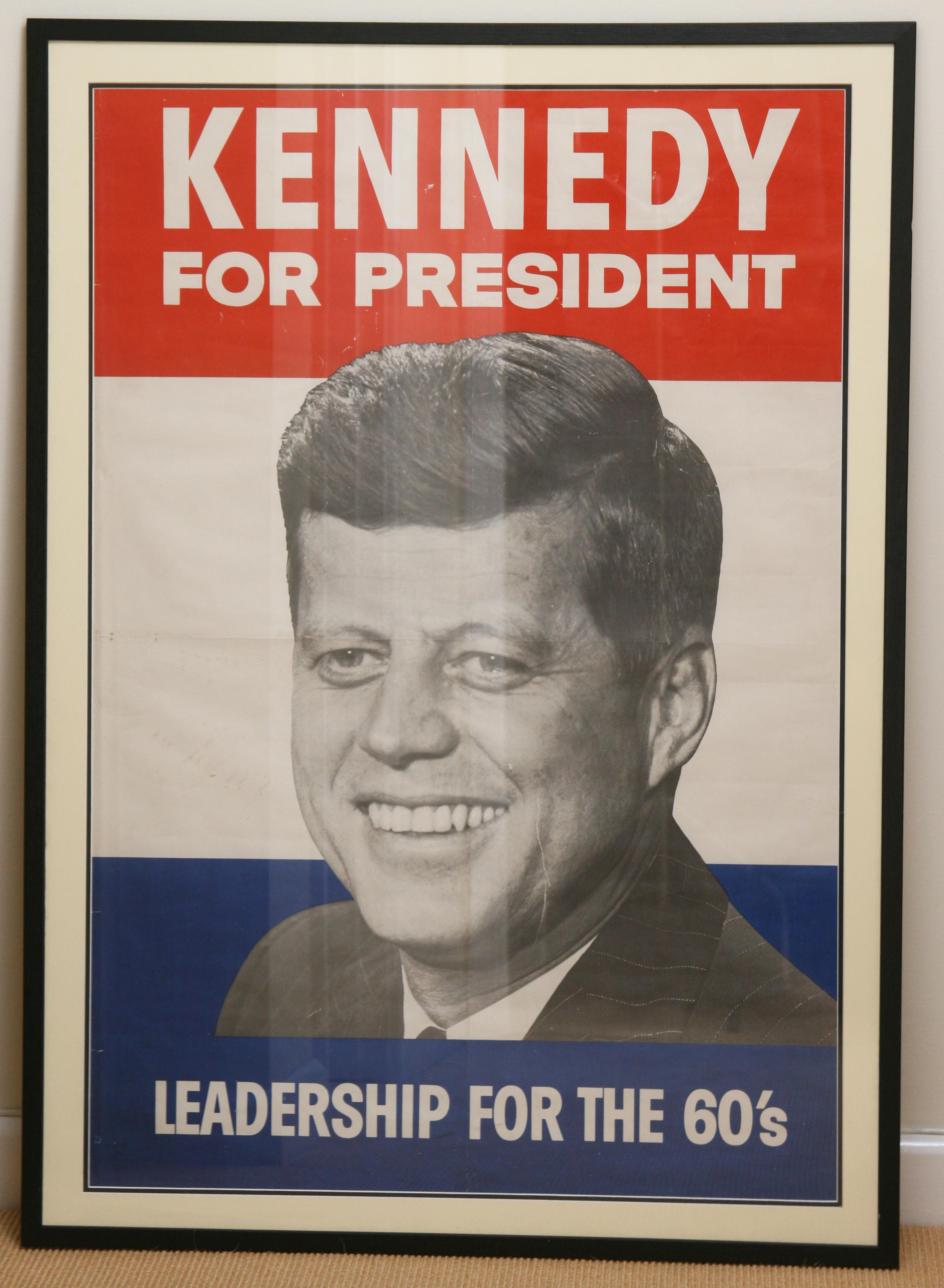 - An original poster from John F. Kennedy's 1960 presidential Campaign

- In exceptional condition, professionally mounted and framed with bold colors 

This large 27