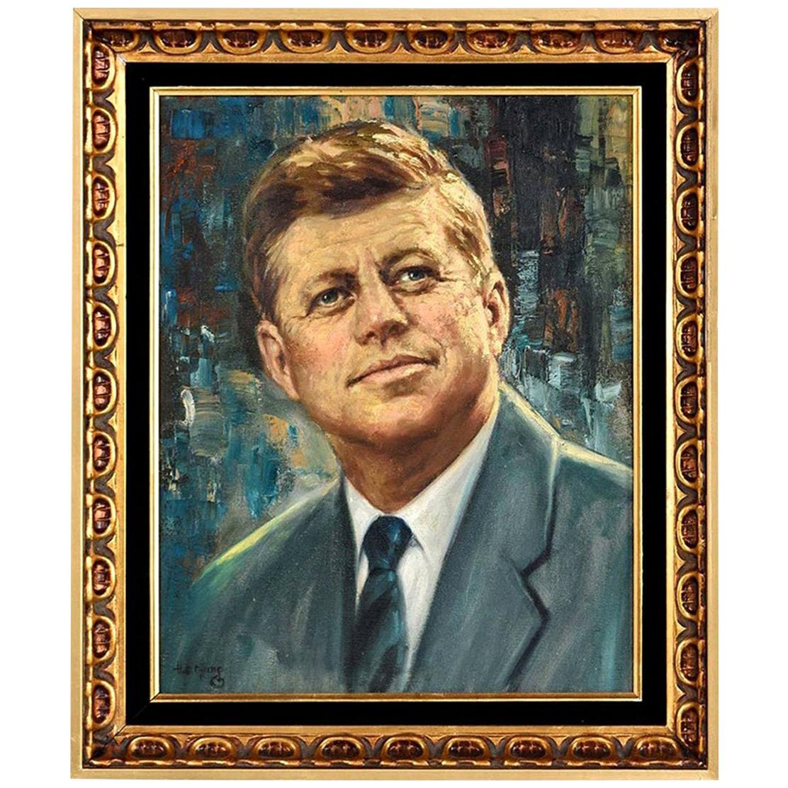 John F. Kennedy Modernist Abstract Presidential Portrait Signed H.E. Chung 1960s