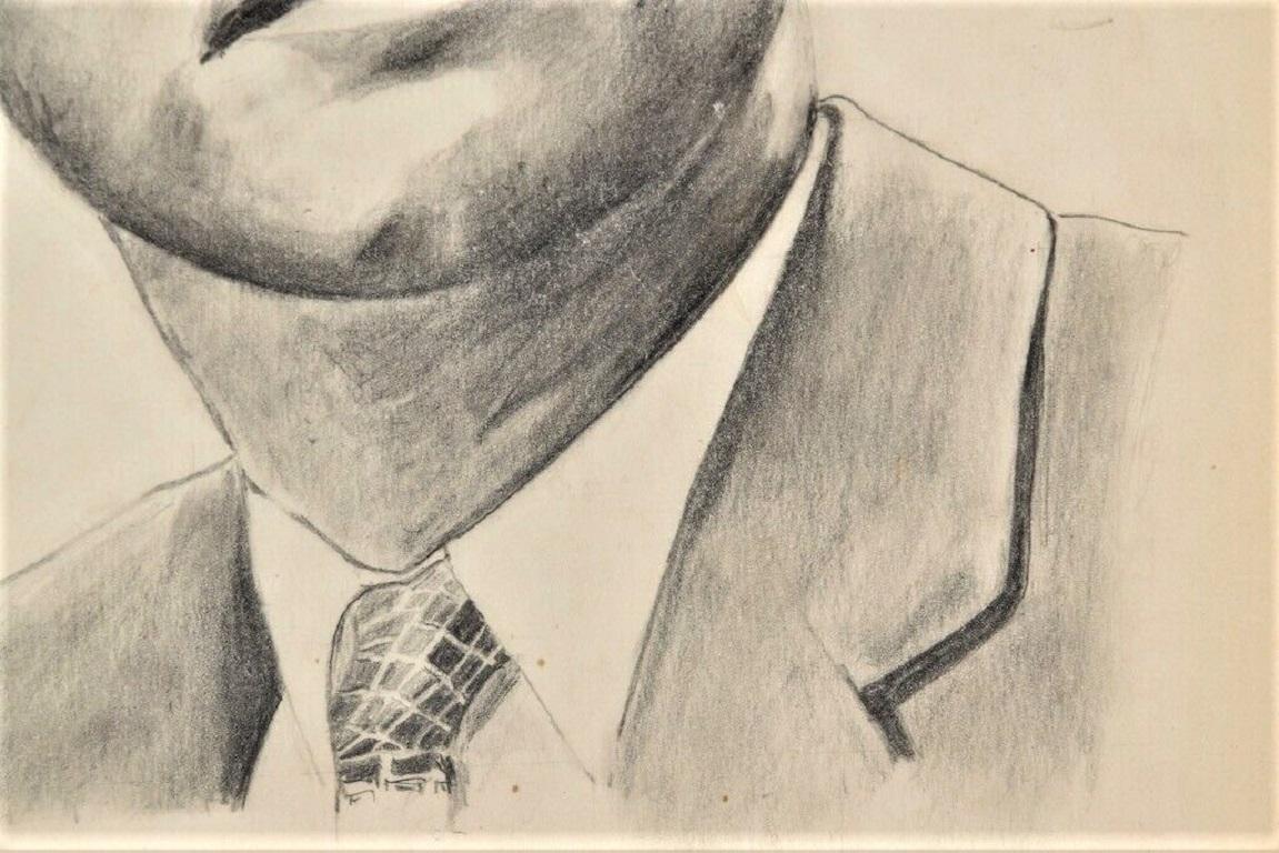 Allemand Portrait de John F. Kennedy, dessin original au crayon sur papier daté de 1963, signé en vente