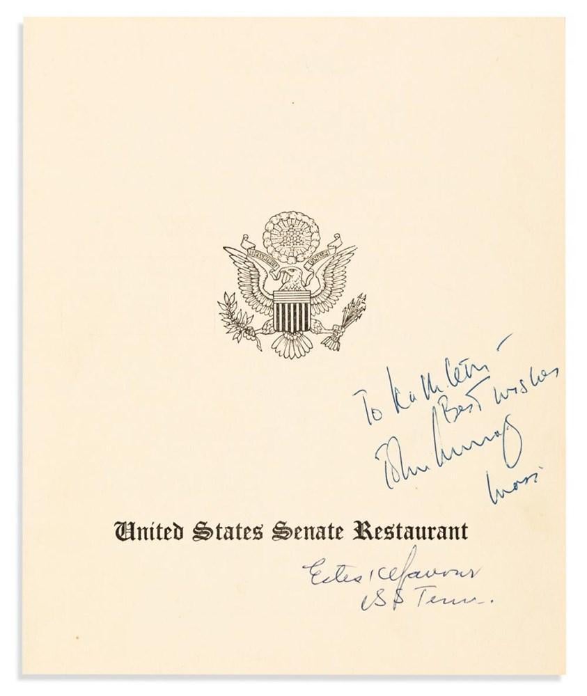 John F. Kennedy, signierte SenatsMenü-Collage im Zustand „Gut“ im Angebot in Colorado Springs, CO