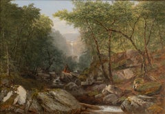 Wasserfall im Wald mit Indianern, 1850
