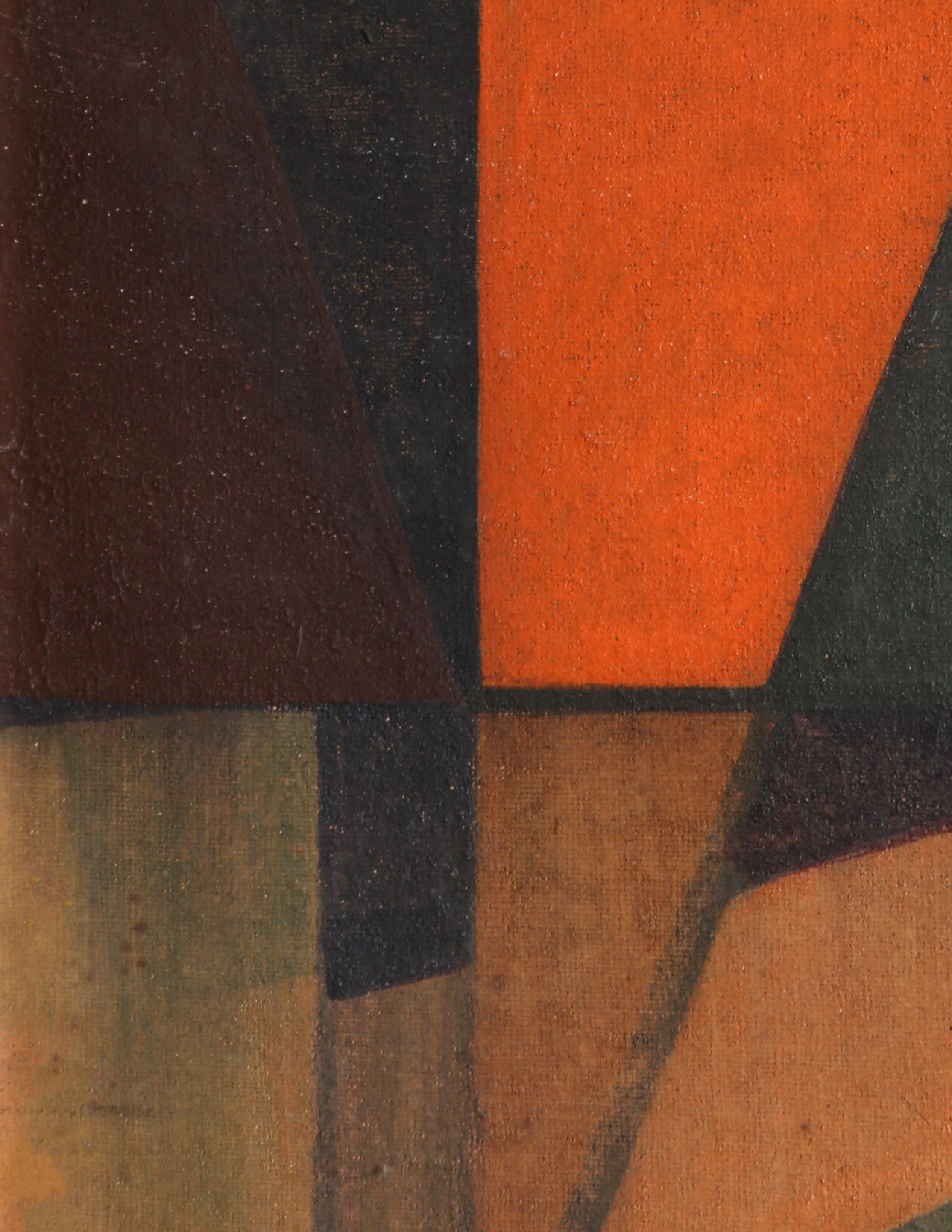 Paesaggio geometrico astratto, pittura a olio cubista di John F. Johns - Painting di John F. Leonard