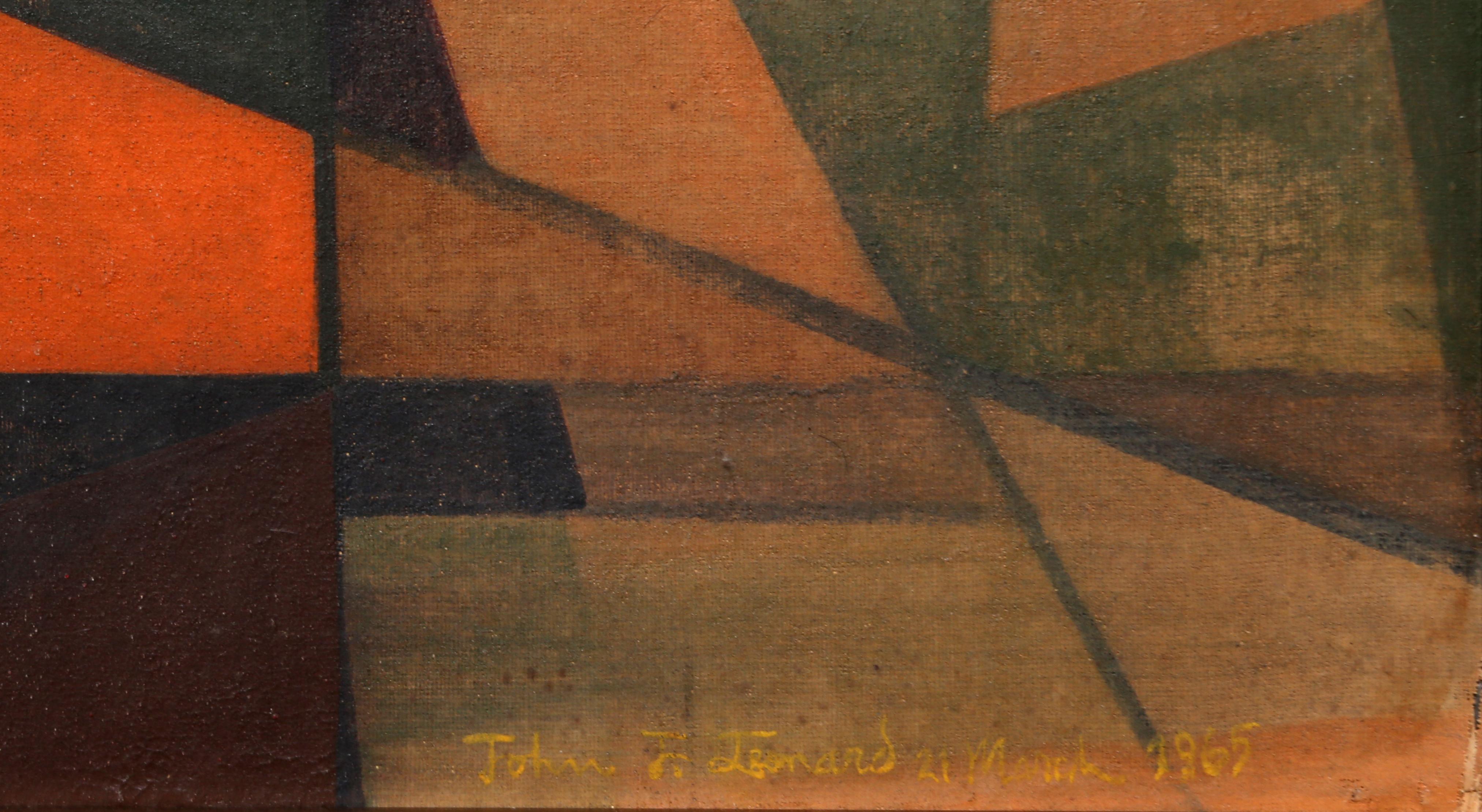 Paesaggio geometrico astratto, pittura a olio cubista di John F. Johns - Painting Cubismo di John F. Leonard