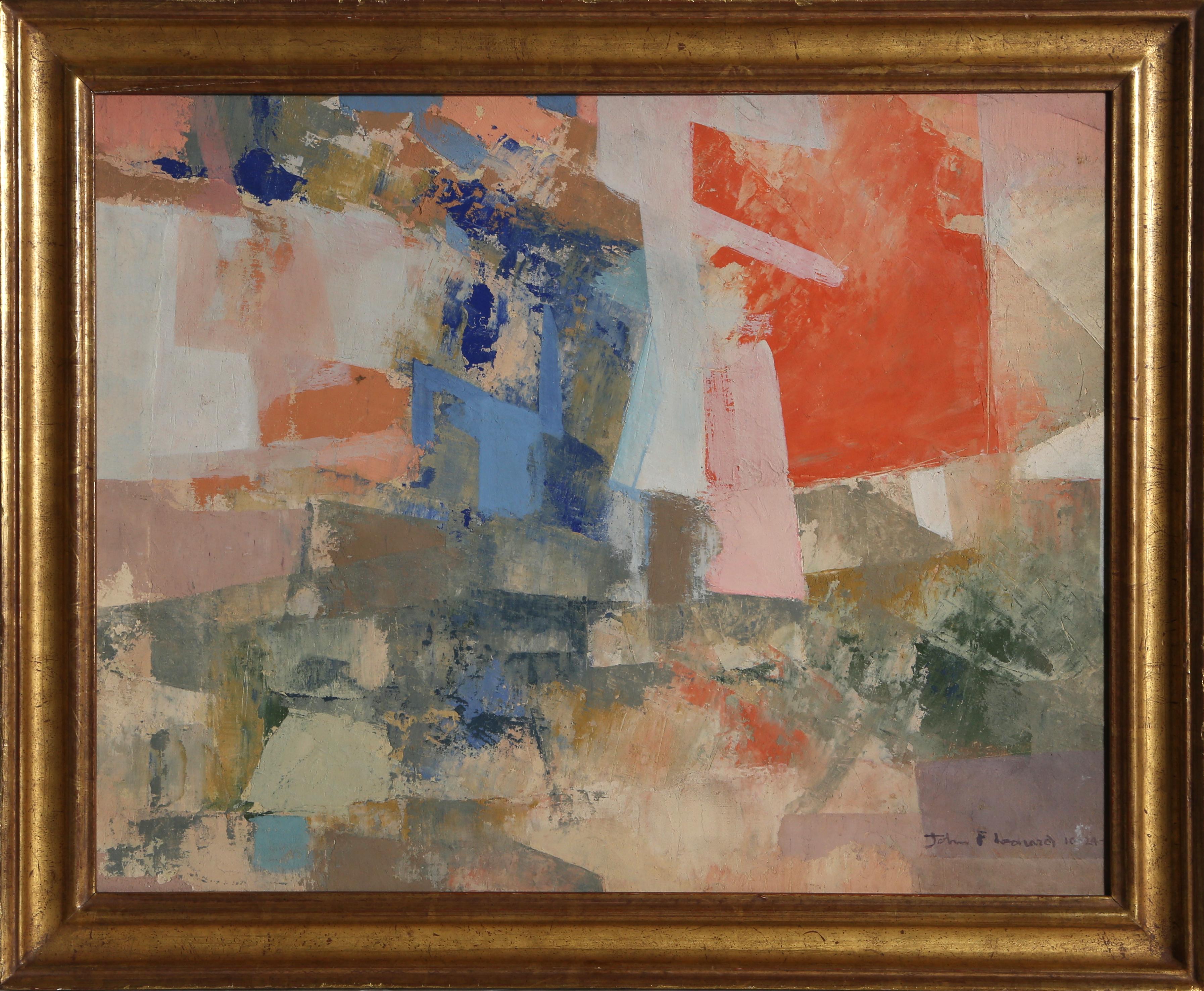 Abstract Painting di John F. Leonard - Pittura astratta olio su tavola firmata da John F. Johns