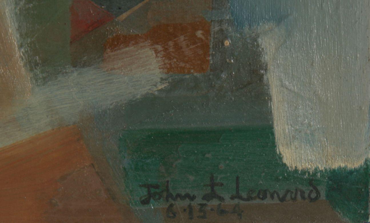 Crocifissione, olio cubista su tavola firmato da John F. Johns - Painting di John F. Leonard