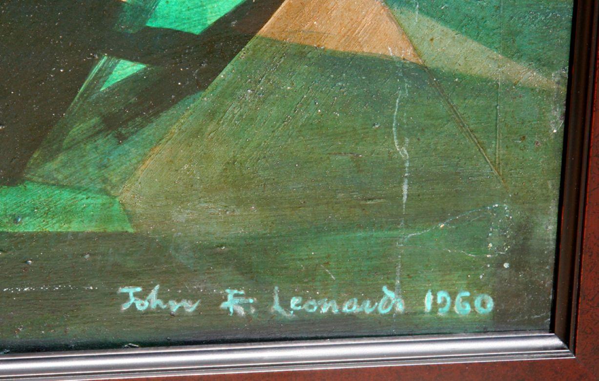Cubist Forest, Signed Oil on Board Painting by John F. Leonard For Sale 1