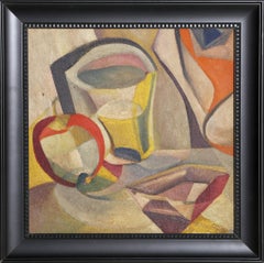 Natura morta cubista, dipinto a olio su tavola dell'artista americano John F. Johns