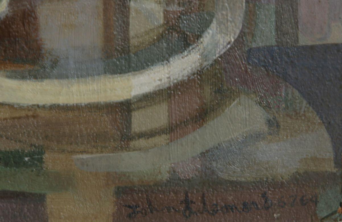 Natura morta cubista, 1964 Pittura olio su tavola firmata da John F. Johns - Painting di John F. Leonard