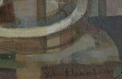 Kubistisches Stillleben, 1964, signiertes Ölgemälde auf Karton von John F. Leonard