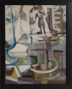Natura morta cubista, 1964 Pittura olio su tavola firmata da John F. Johns