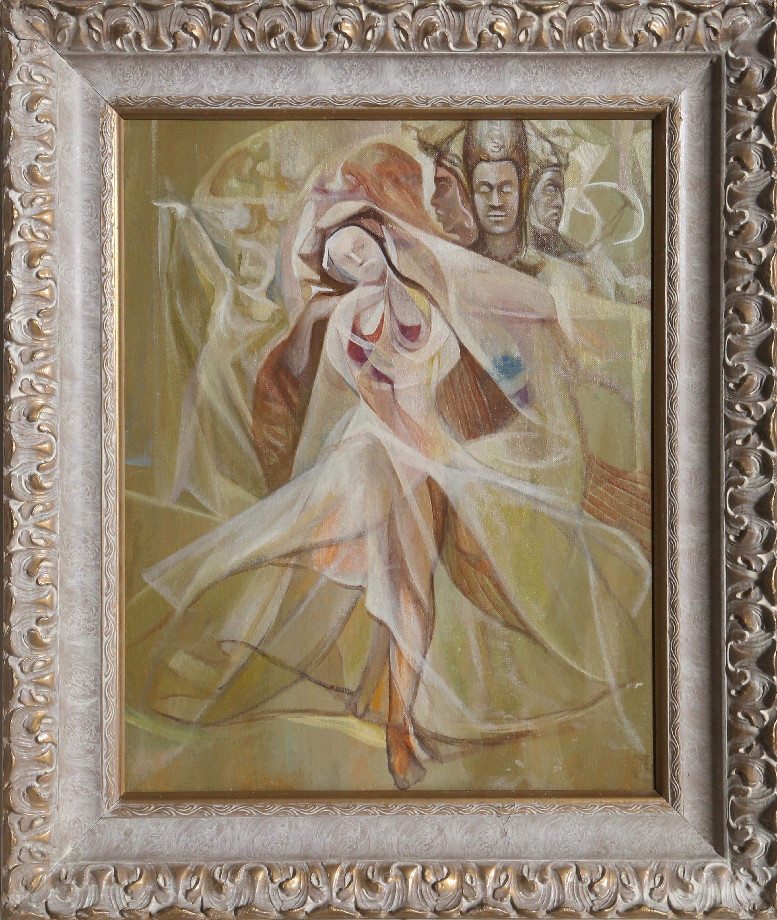 Figurative Painting di John F. Leonard - Danzatrici in velo, dipinto moderno olio su tavola di John F. Johns