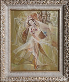 Bailarinas con velos, pintura moderna al óleo sobre tabla de John F. Leonard