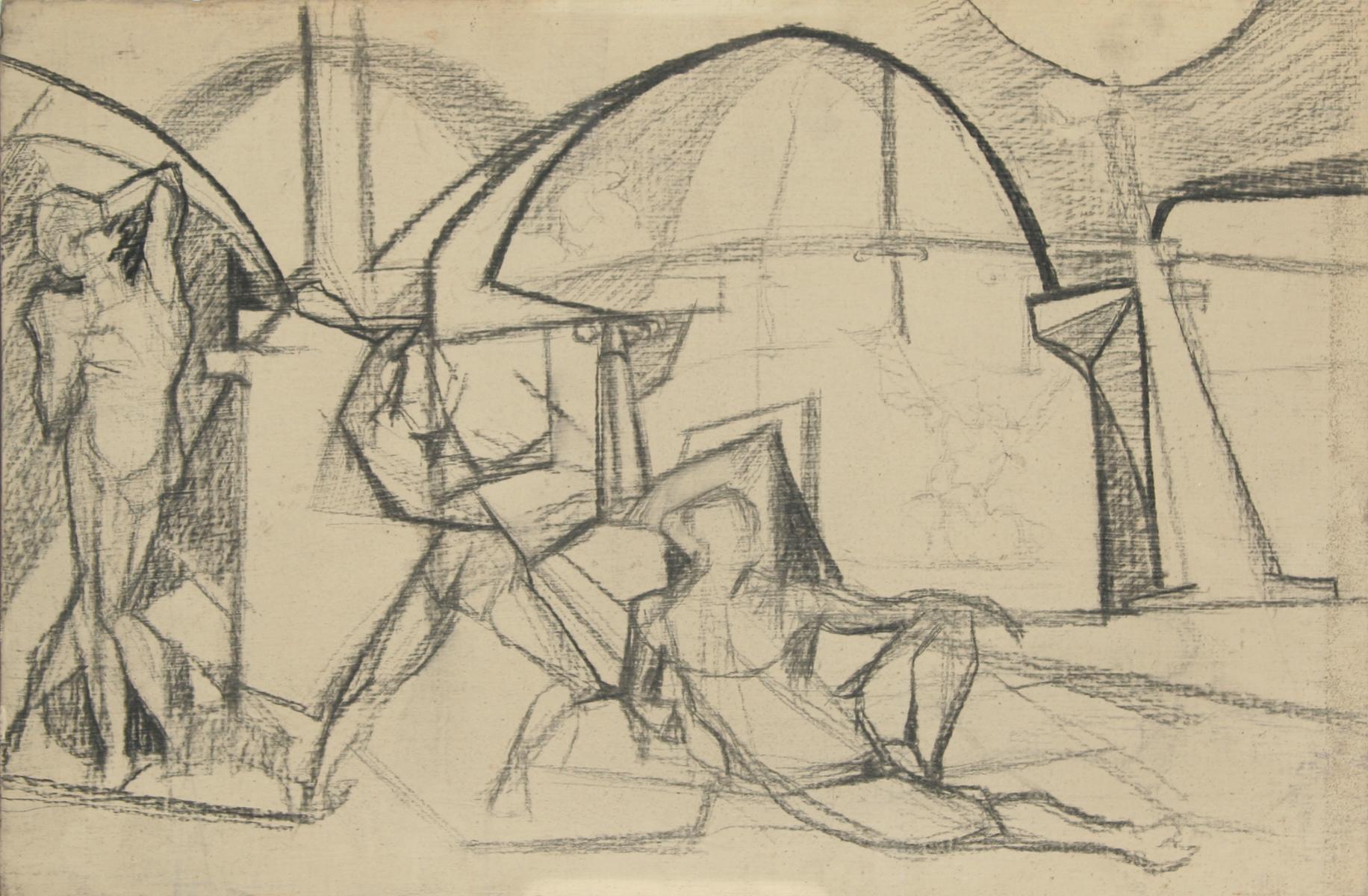 Figurative Painting di John F. Leonard - Studio di figura, disegno astratto a carboncino di John F. Johns