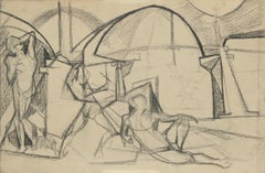 Figure Study, Abstract Charcoal Drawing by John F. Leonard