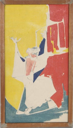Figura con mani alzate, olio astratto su tavola di John F. Johns
