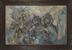 Figuren, kubistisches Ölgemälde auf Karton von John F. Leonard