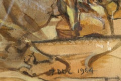 Figuras con desnudo danzante, 1964 Pintura cubista al óleo sobre tabla de John F. Leonard
