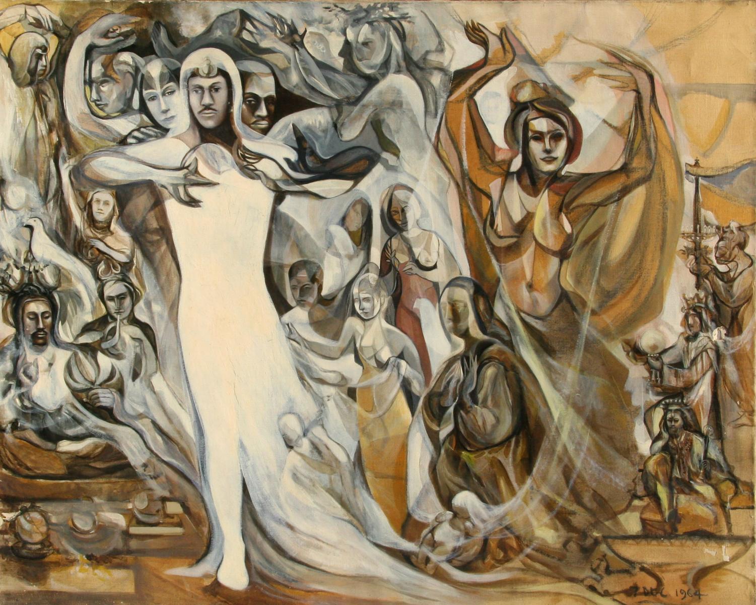 Figure con nudo danzante, 1964 Pittura cubista olio su tavola di John F. Johns
