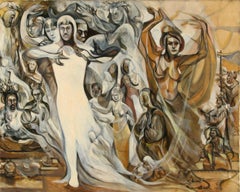 Figure con nudo danzante, 1964 Pittura cubista olio su tavola di John F. Johns