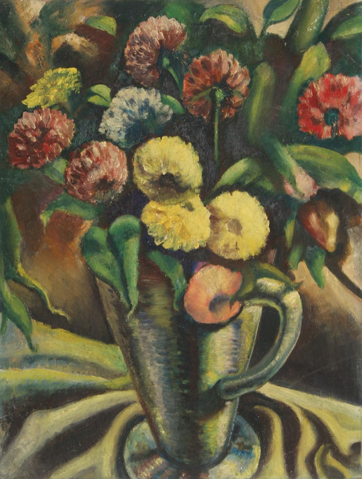 Bodegón floral, pintura al óleo sobre tabla del artista estadounidense John F. Leonard