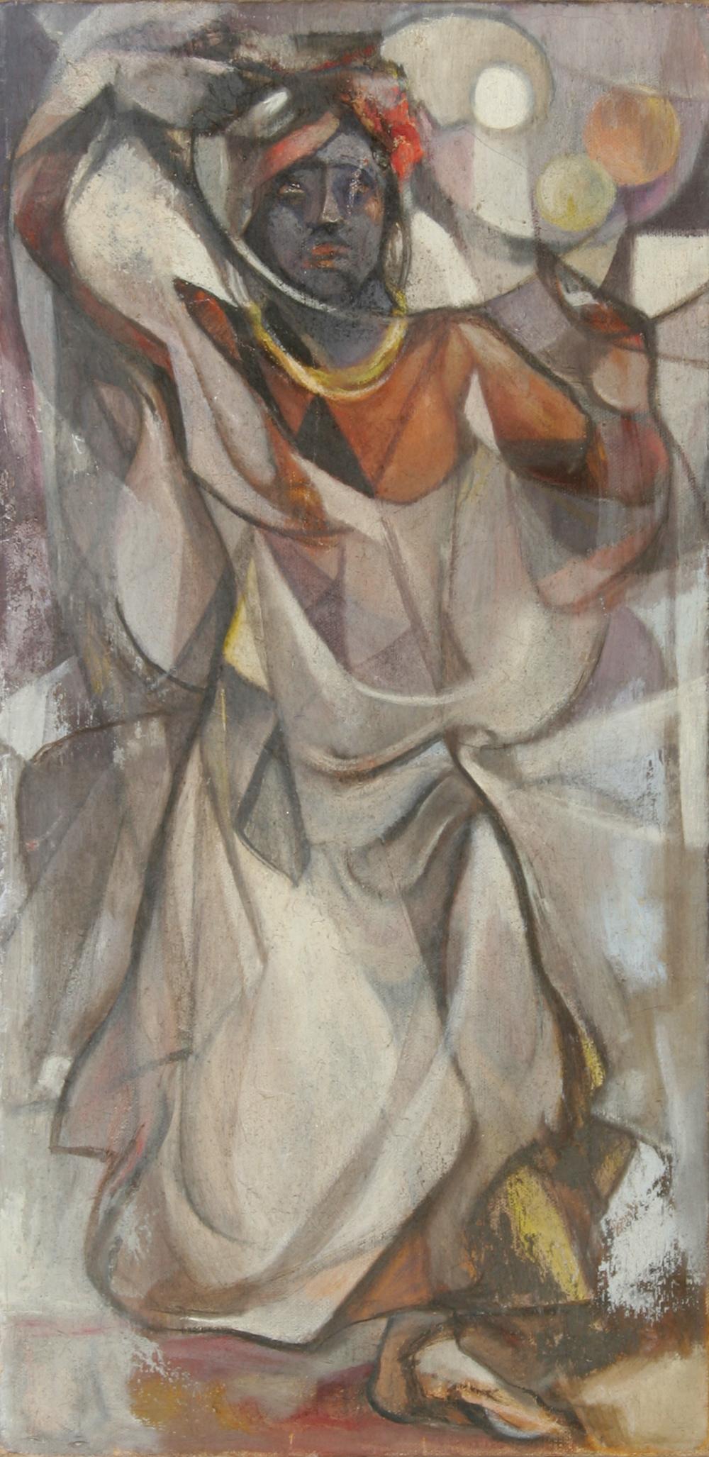 Uomo con mantello, dipinto a olio cubista di John F. Johns