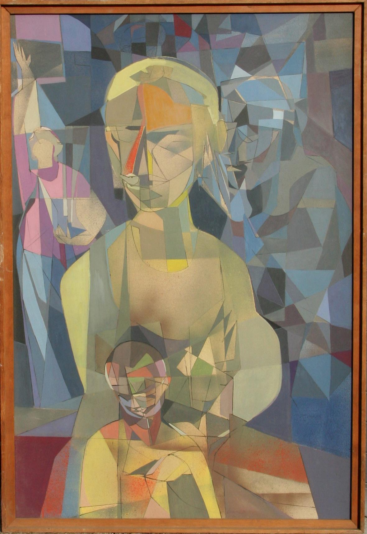 Madre e figlio, dipinto cubista olio su tavola di John F. Johns